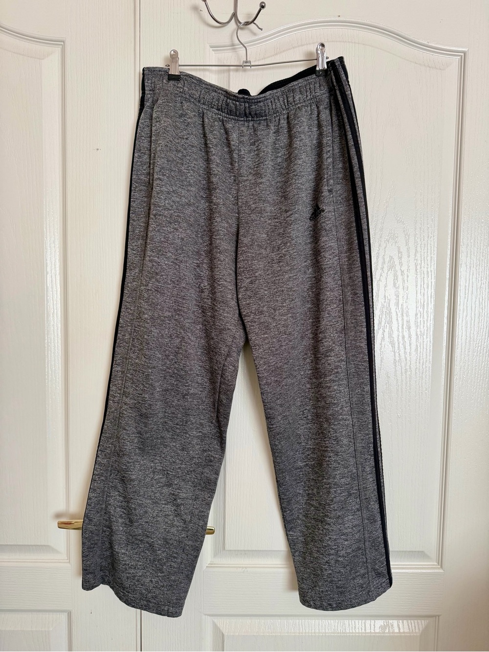 Adidas ClimaWarm Gray Heather 3 Stripe Fleece Track Pants Straight Leg
